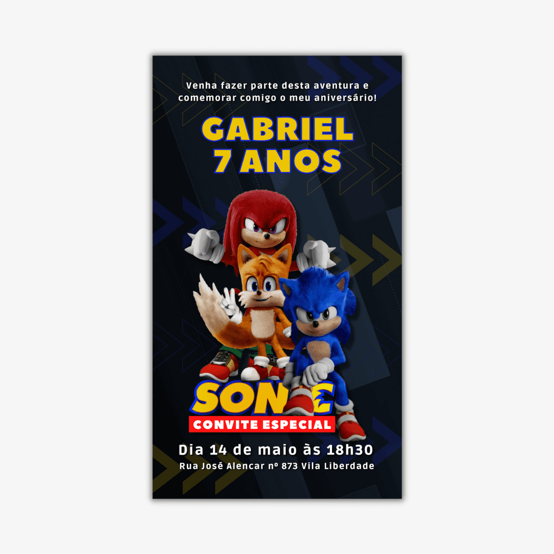 Convite Digital Aniversário Tema Sonic - Desconto no Preço
