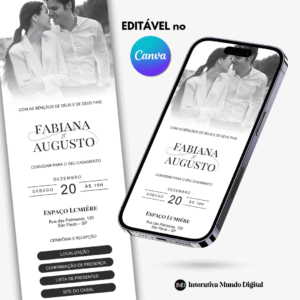 Convite Interativo de Casamento Branco e Preto