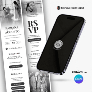 Convite Online de Casamento Minimalista Branco e Preto