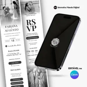 Convite Online de Casamento Minimalista Branco e Preto