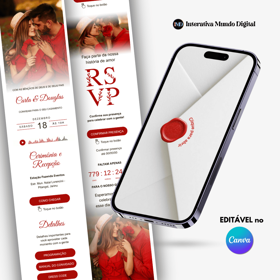 Convite Online de Casamento Minimalista Vermelho