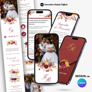 Convite Online de Casamento Rústico Floral Aquarela