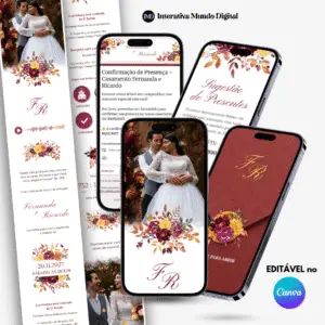 Convite Online de Casamento Rústico Floral Aquarela