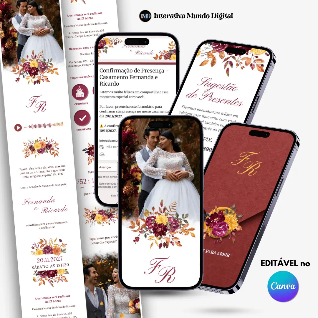 Convite Online de Casamento Rústico Floral Aquarela