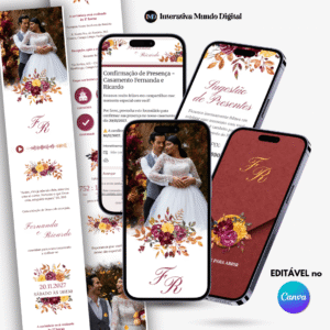 Convite Online de Casamento Rústico Floral Aquarela