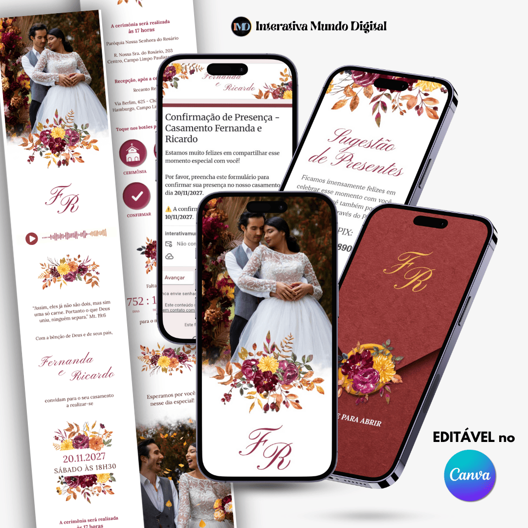 Convite Online de Casamento Rústico Floral Aquarela