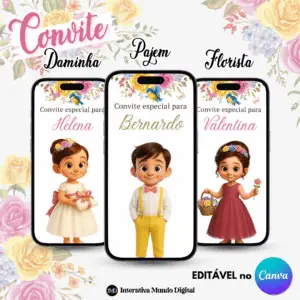 Convite e Manual Online para Daminha, Pajem e Florista Floral Rosa e Amarelo Aquarela