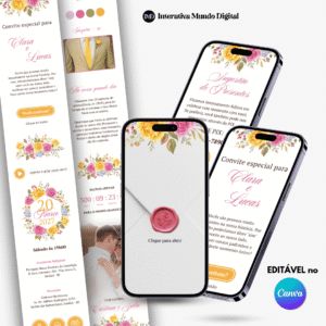 Convite e Manual Online para Padrinhos Floral Rosa e Amarelo Aquarela