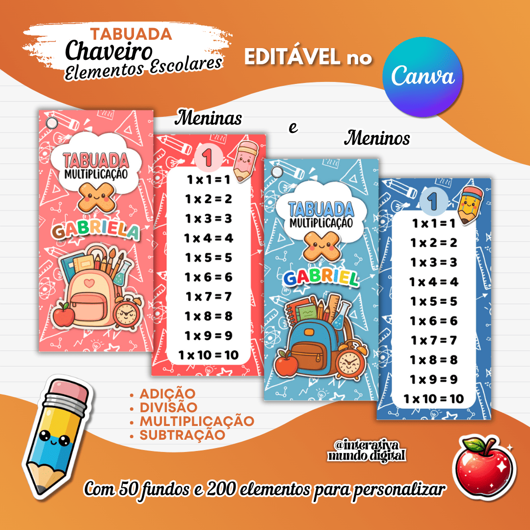 Tabuada Escolar Chaveiro Elementos Escolares